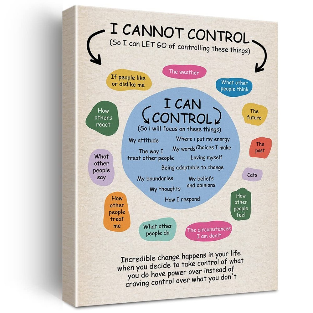 Motivational Wall Art Decor What I Can and Cannot Control Canvas Print Inspir...
