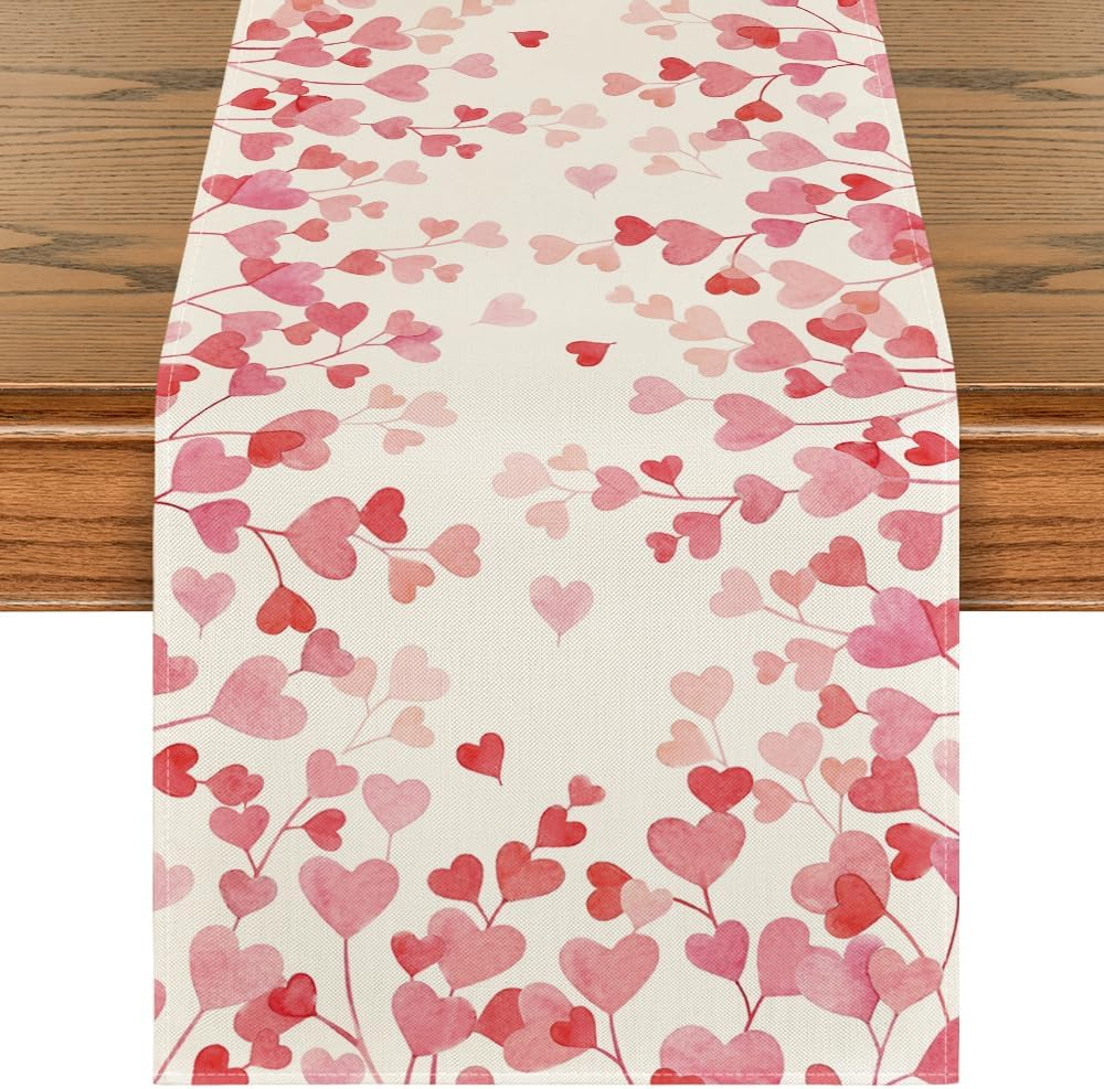 Pink Valentine’s Day Table Runner for Wedding Anniversary Kitchen Dining Decor