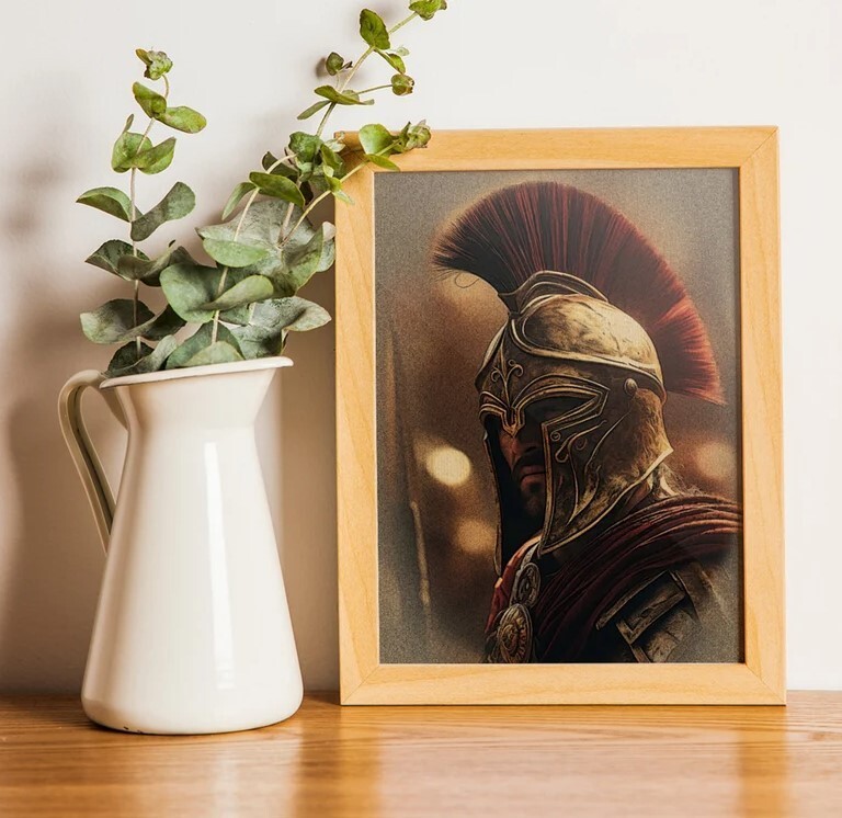 Printable Gladiator Art: Intense Red Warrior, Ancient Vintage Fighter