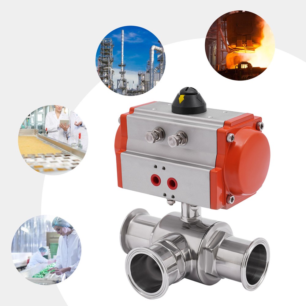 2 inch Pneumatic Ball Valve 3-Way Air Actuated Ball Valve T-type Stainless Steel