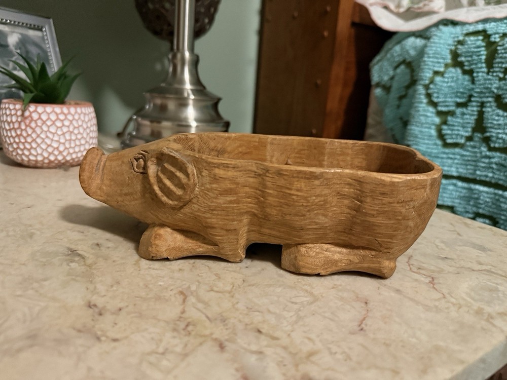 Farmhouse Wooden Pig Bowl Oblong Unique Decor Bowl