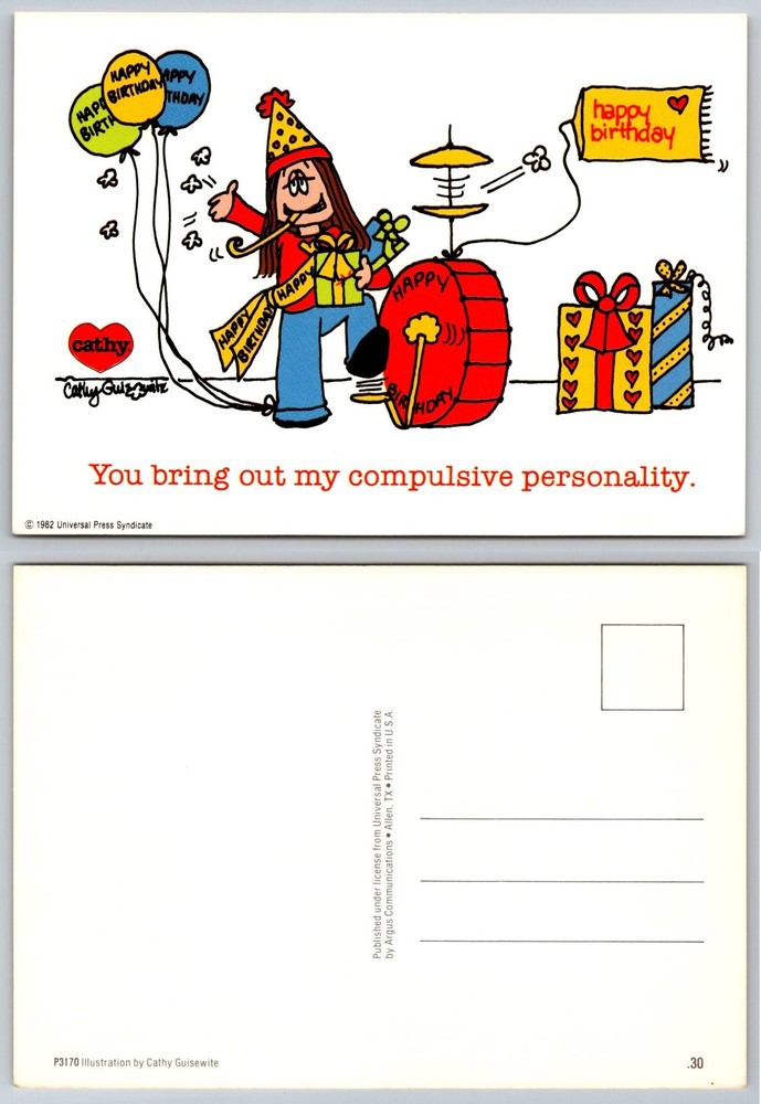 1982 Cathy Comic Strip Postcard Birthday Compulsive Personality Guisewite Art