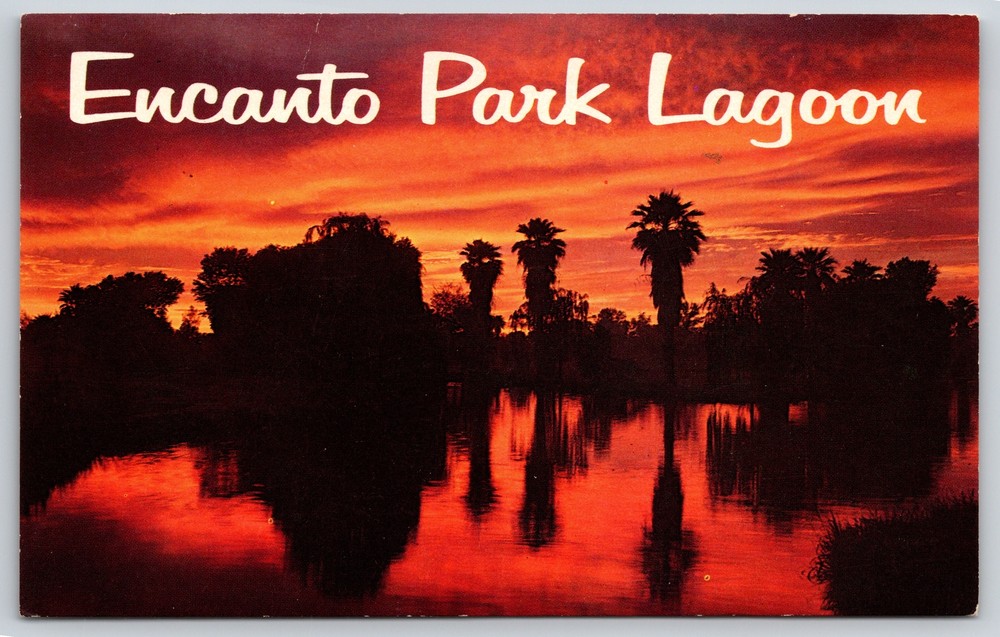 Phoenix Arizona~Encanto Park Lagoon At Sunset~Petley Vintage Postcard