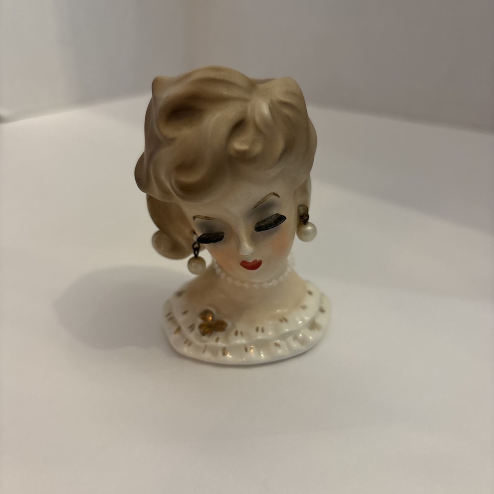 National Potteries Napco Ware Small Lady Head Vase Japan 3.5”