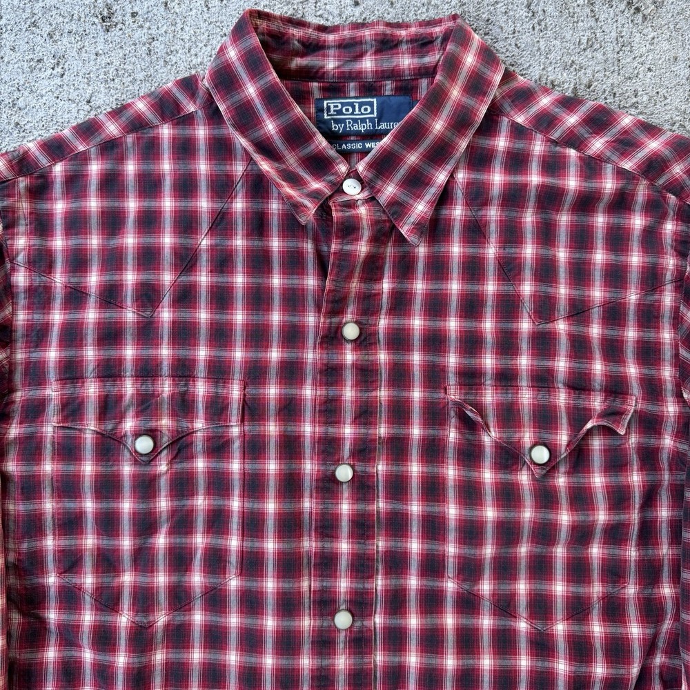 Vintage Polo Ralph Lauren Western Pearl Snap Shirt Button Cowboy Rodeo Sz Medium