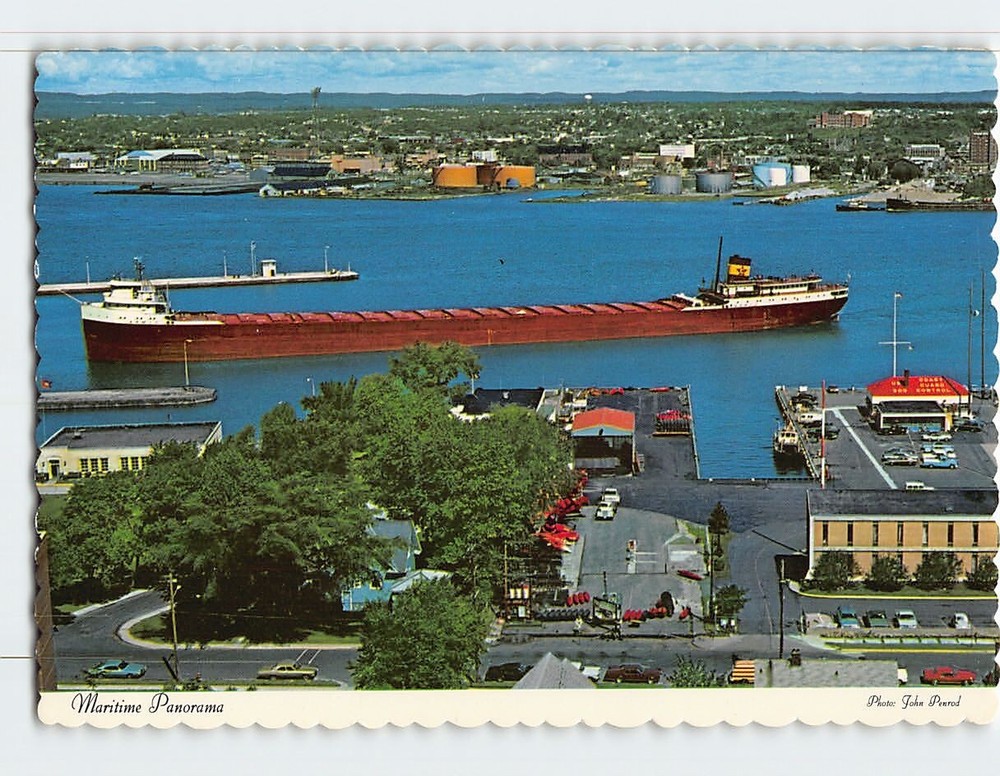 Postcard Maritime Panorama Soo Locks Sault Ste Marie Michigan