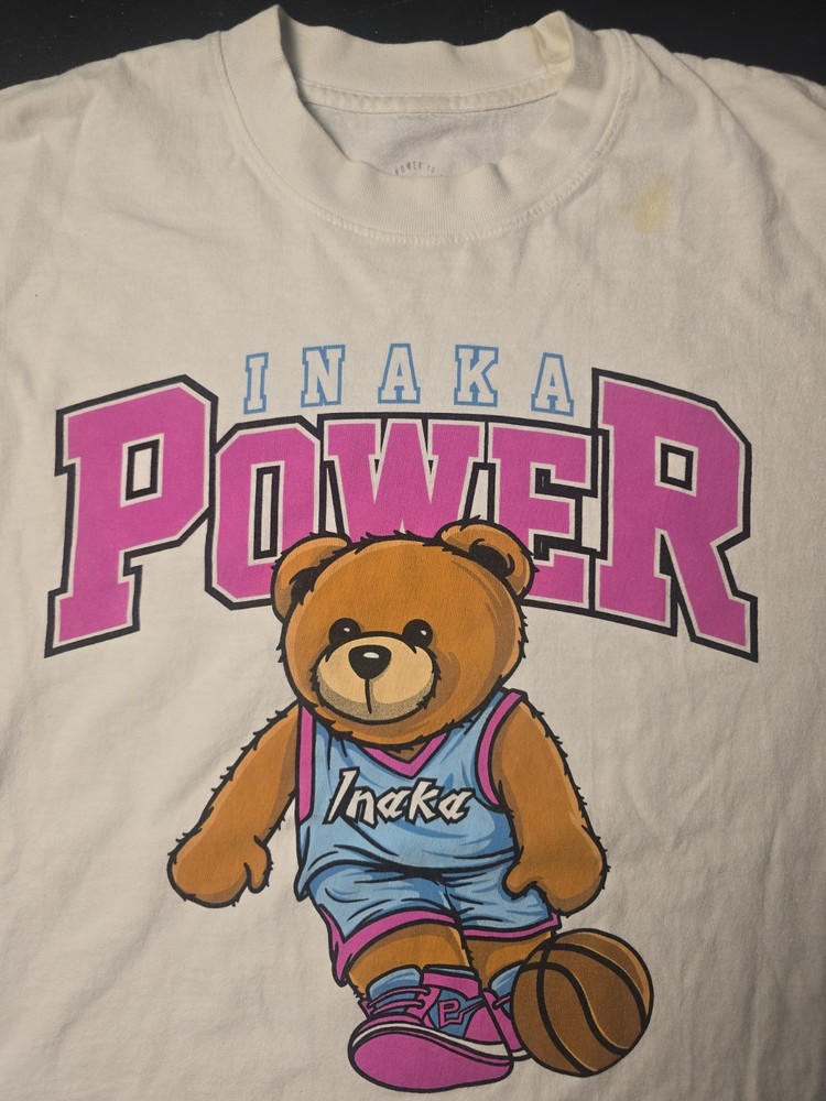 Inaka Power Teddy Bear Basketball Men’s Shirt Size Large Graphic Tee White