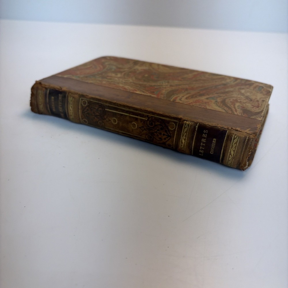 Antique Madame De Sevigne Lettres French Book Marbled Boards