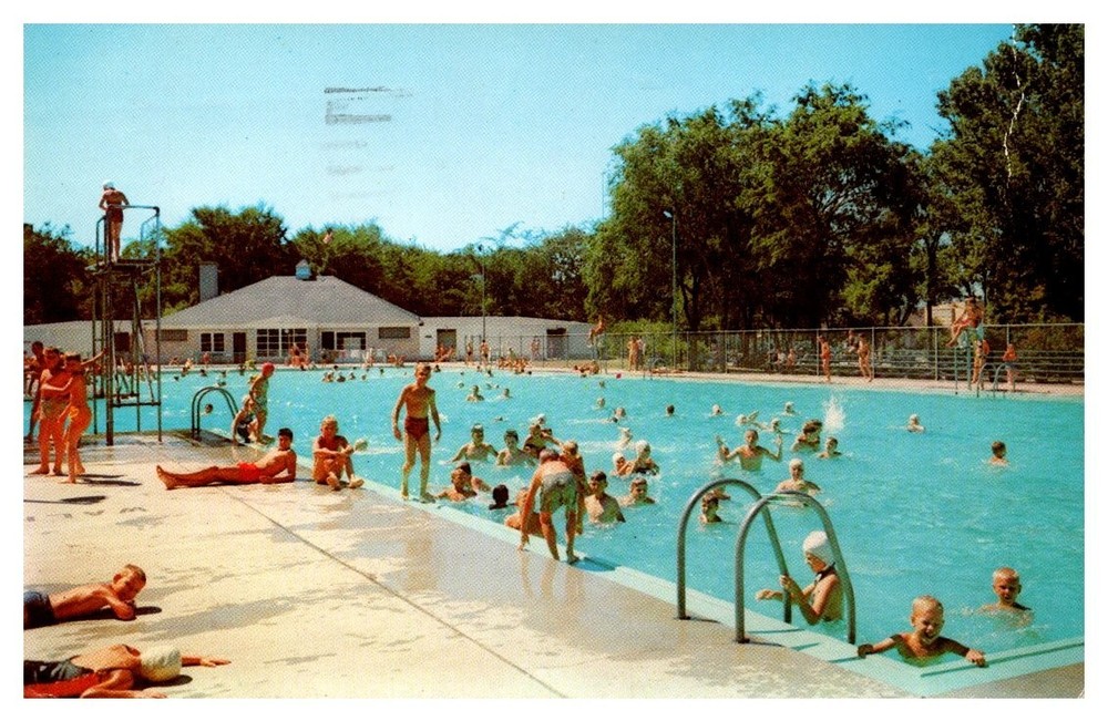 1957 Summertime Fun At The Swimming Pool Green Bay Wisconsin Vintage Postcard