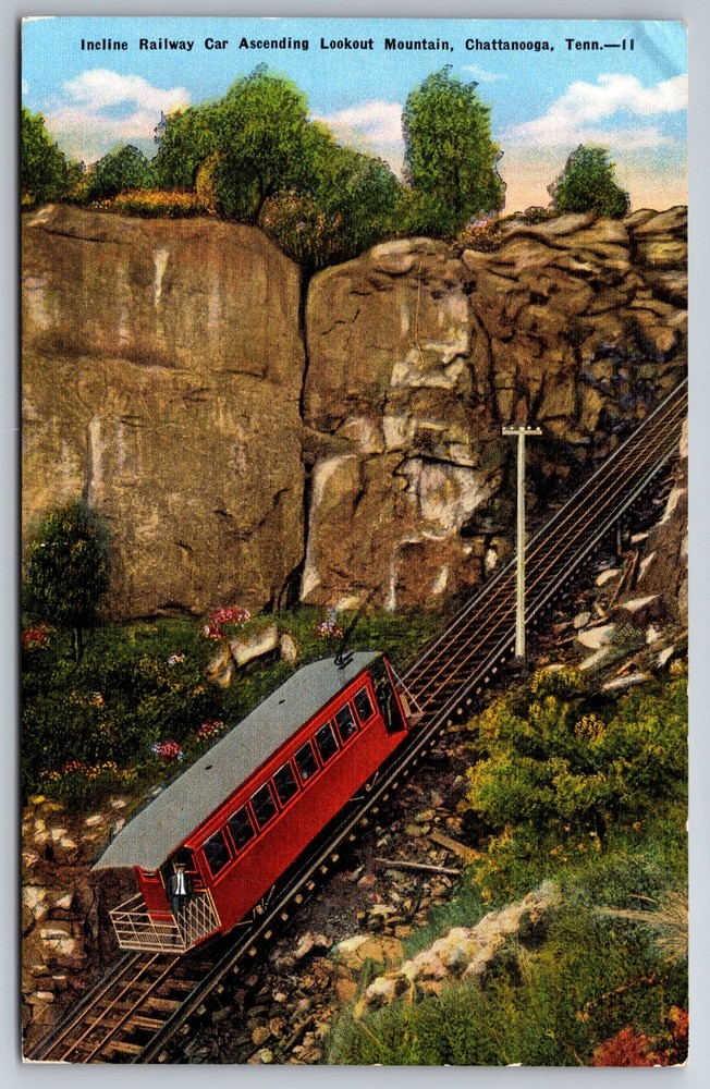 Incline Railway Car Assending  Lookout Mountain Chattanooga TN Postcard Z1