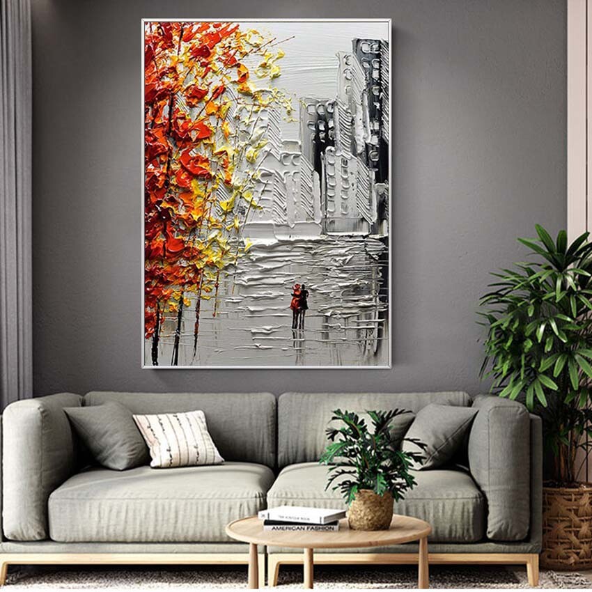High Quality Handmade Canvas 3D Abstract Oil Painting Strolling Urban Home