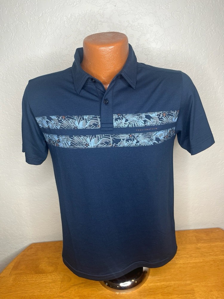 Boys Travis Mathew S/S Polo Golf Shirt Youth  Large YL - Navy Palm Trees - Poly