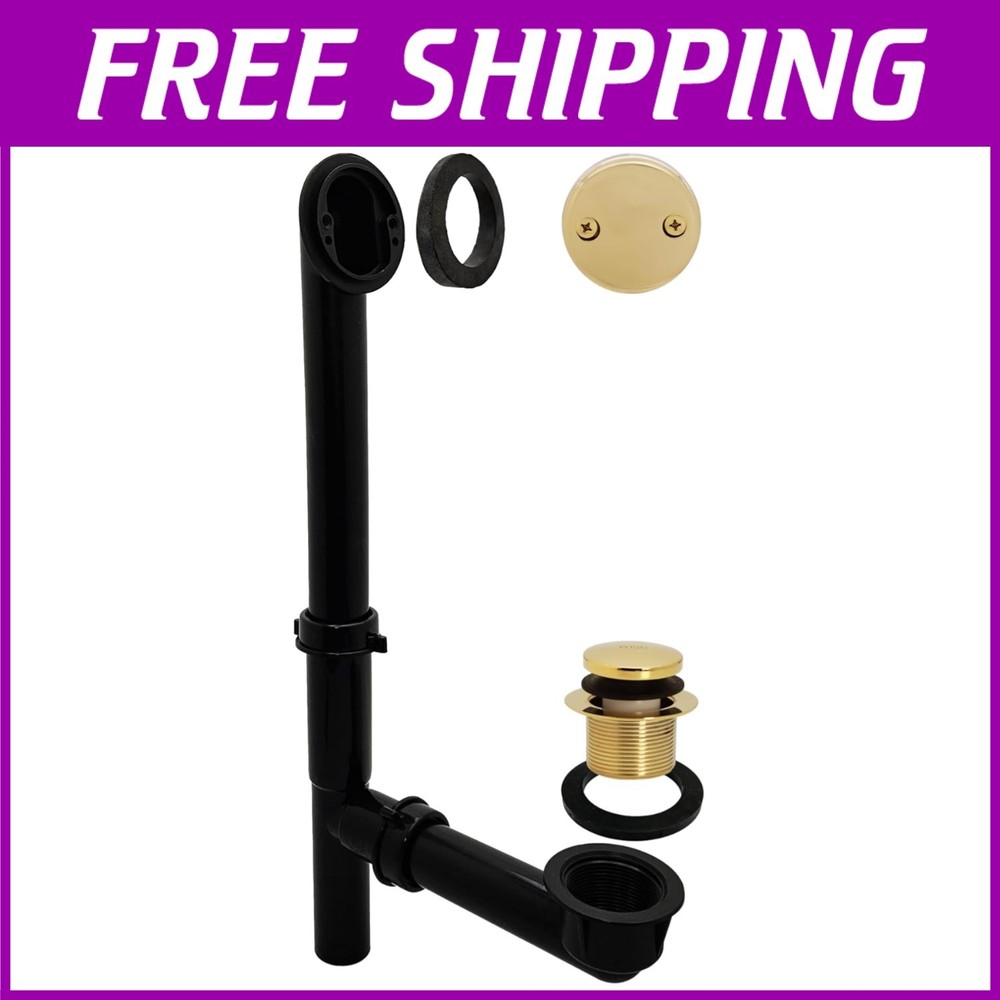 Black Tubular Tip-Toe Bath Waste Drain Kit, Polished Brass