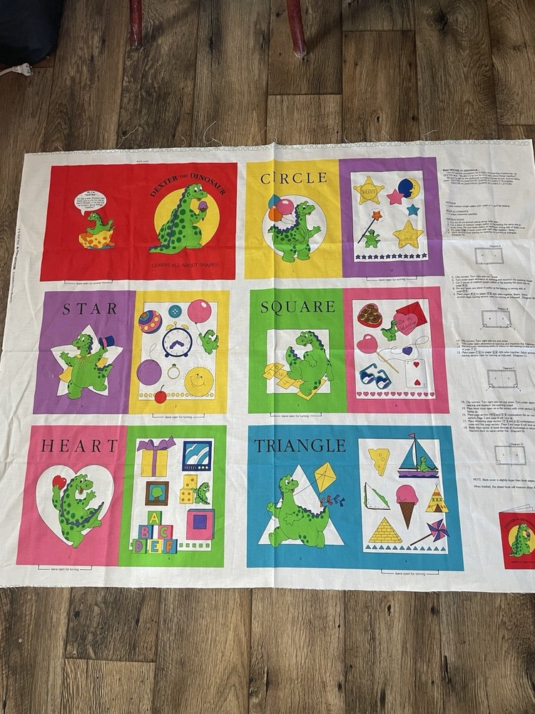 Dexter The Dinosaur Learns About Shapes Fabric Book Panel