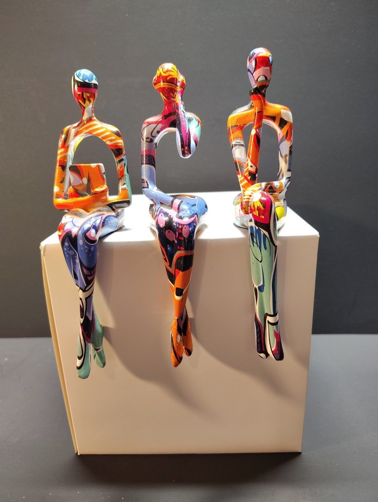 3 GRAFFITI Minimalist The Thinker Abstract POP Art Statue Shelf Sitters-image