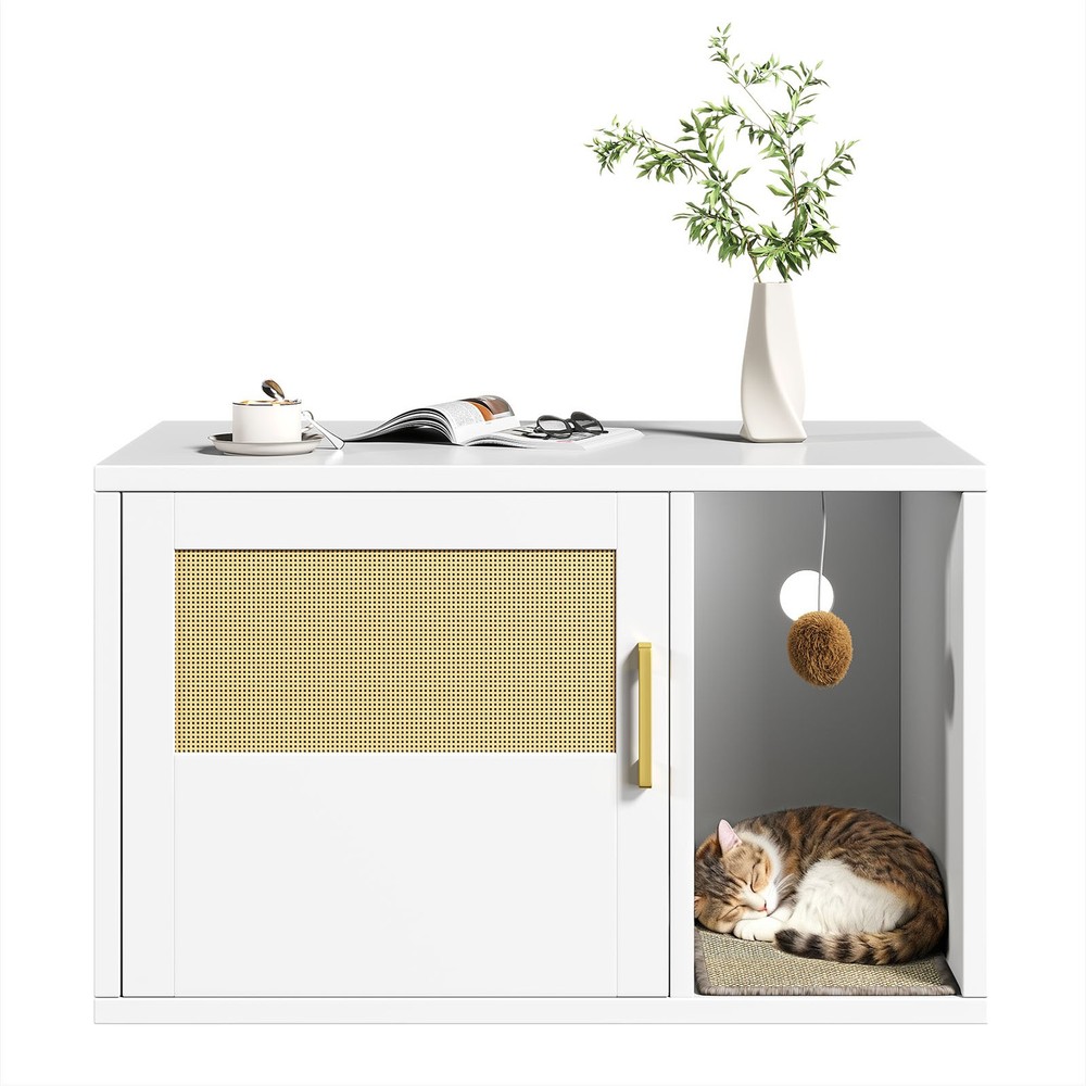 Cat Litter Box Multifunctional Furniture Cat Litter Box Cabinet White End Table
