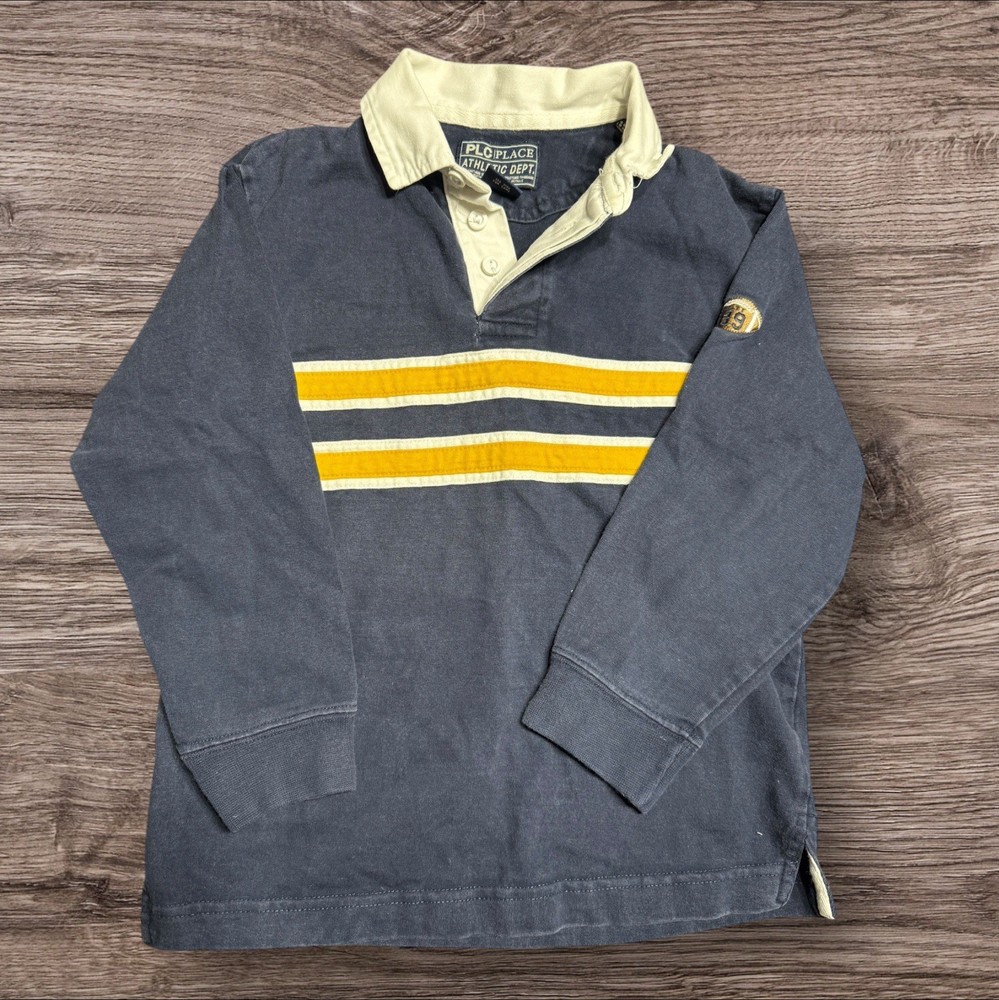 Vintage Rugby Polo Shirt Boy Blue Yellow Youth Preppy Size Small
