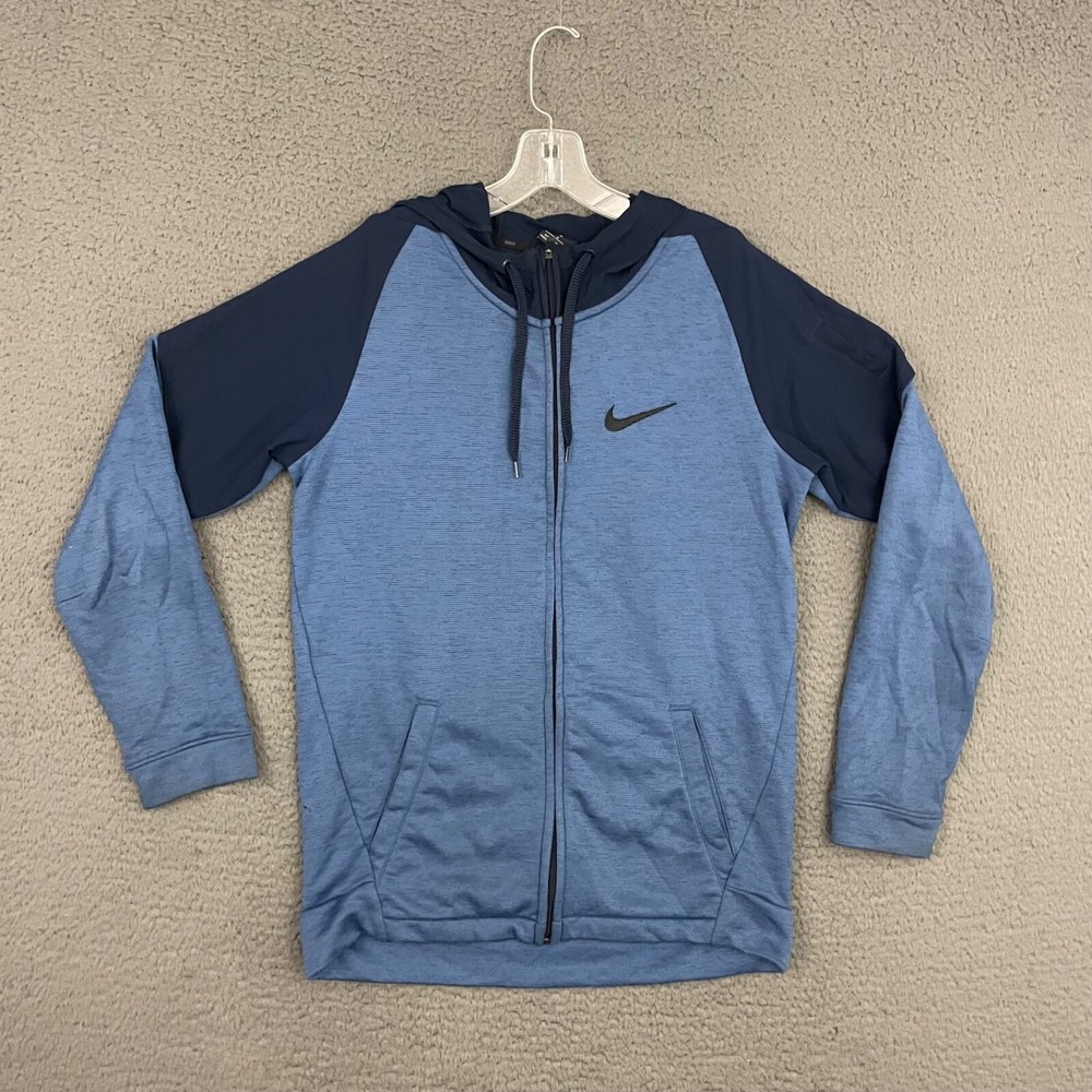 Nike Hoodie Sweatshirt Mens Small Blue Full Zip Dri-Fit Activewear Outdoor Dad