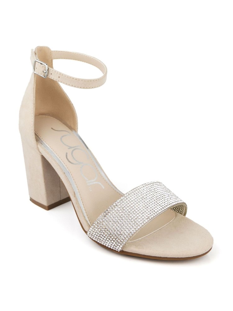 SUGAR Womens Beige Rhinestone Machelene Open Toe Block Heel Heeled Sandal 9 M
