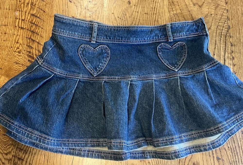 Sweet Society Blue Denim Pleated Heart Accent Mini Skirt Size L