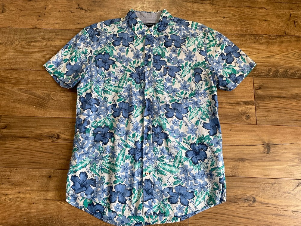Tommy Hilfiger Shirt Hawaiian/Floral Button Up Short Sleeve Size XL