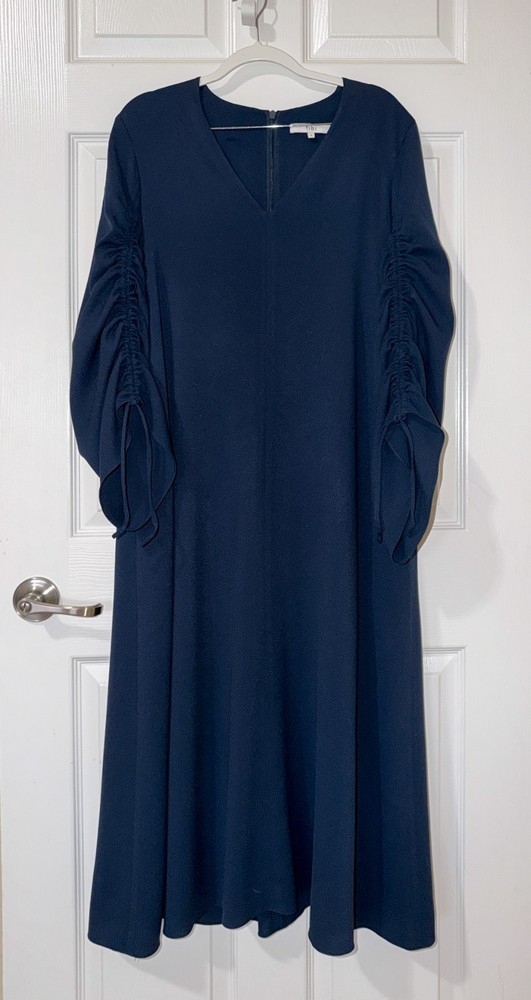 Tibi Navy Blue Midi Dress Women’s Size 8 Minimalist Designer V-Neck