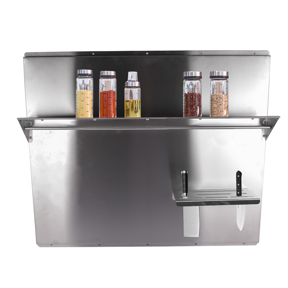 Range Backsplash with Shelf Silver Stainless Steel Backsplash for Range Hood