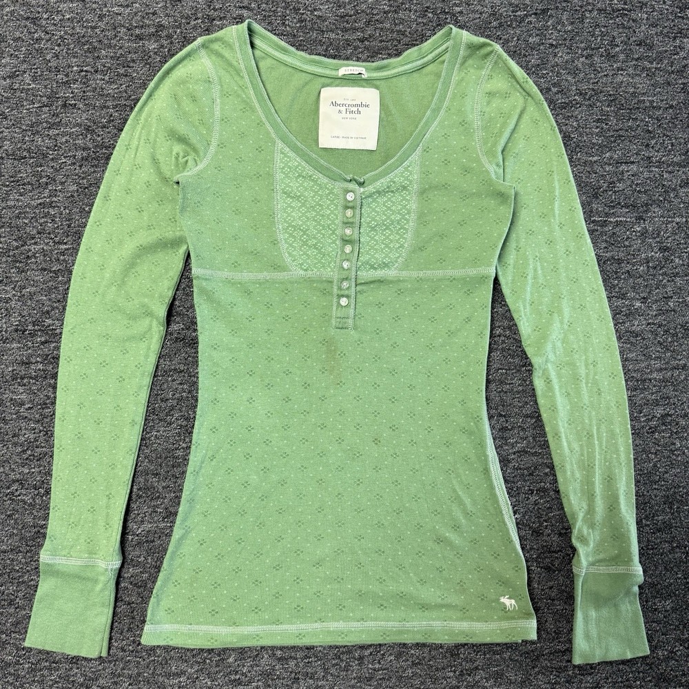 Vintage Y2K Abercrombie & Fitch Babydoll Henley Bella Swan Top Green - Size L