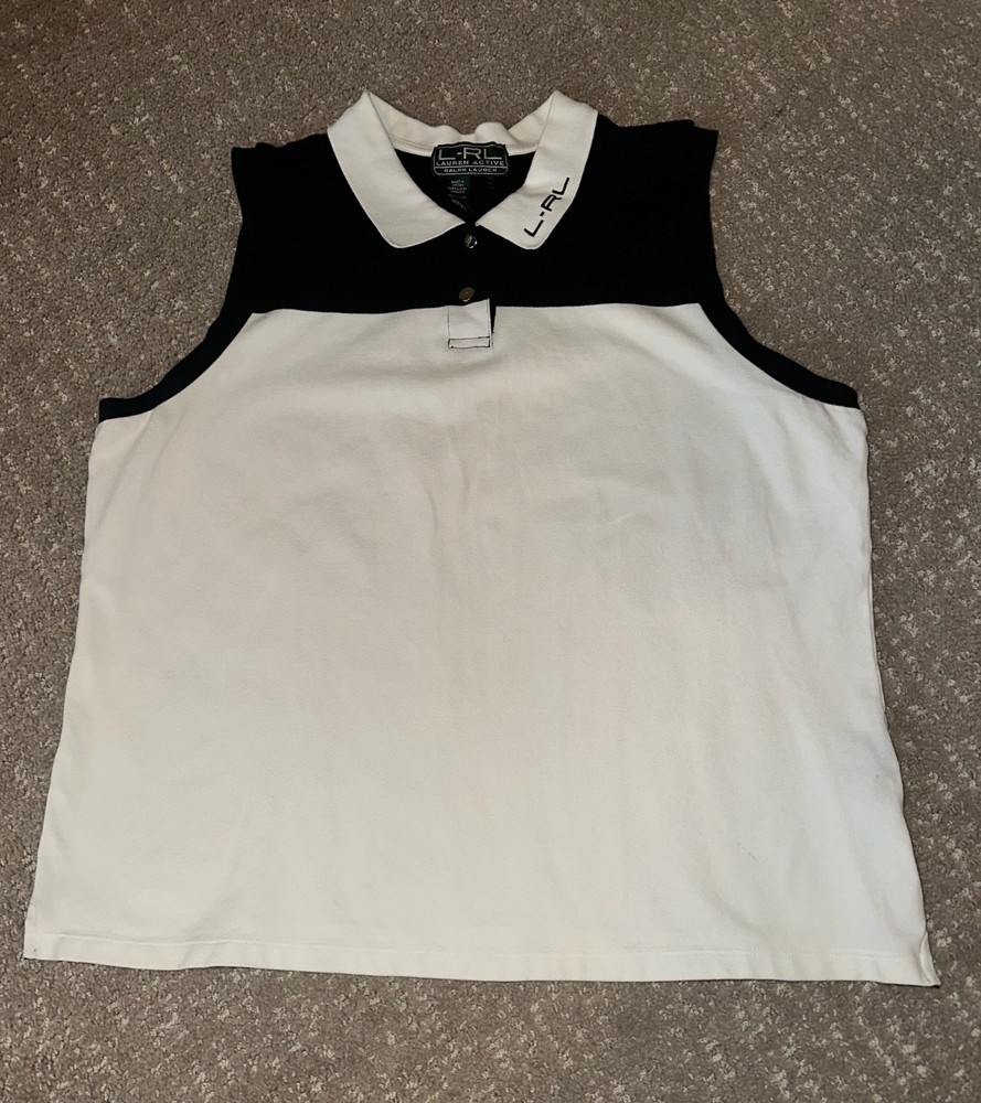 Ralph Lauren Active Women's VTG Sleeveless Polo Shirt XL White Black