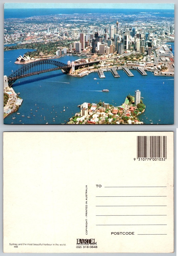 Sydney Australia Aerial View Harbour Bridge Opera House Skyline Postcard
