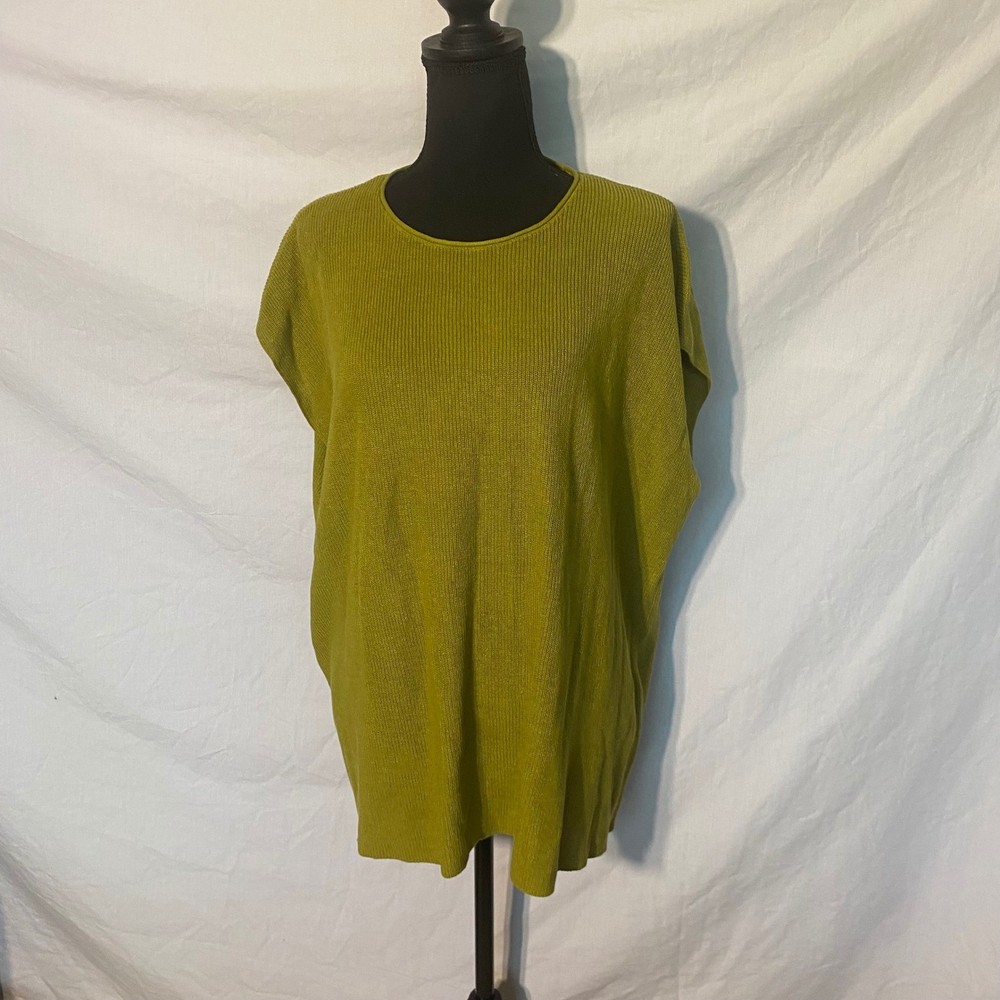 Eileen Fisher XL Chartreuse Organic Linen Cotton Ribbed Knit Oversized Top