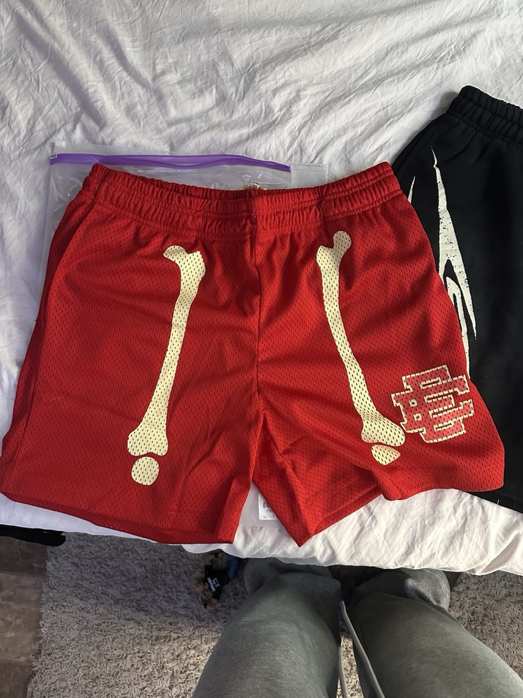 Eric Emanuel Red Mesh Basketball Athletic Shorts M Drawstring Elastic Waist