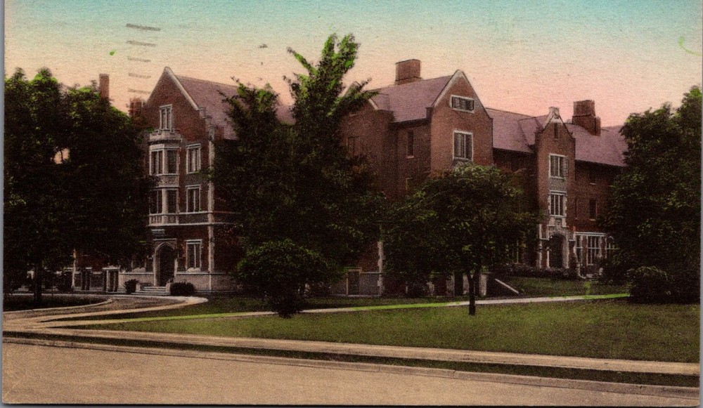 Lucina Hall Ball State Teachers College Muncie Indiana Handcolored Postcard 1944