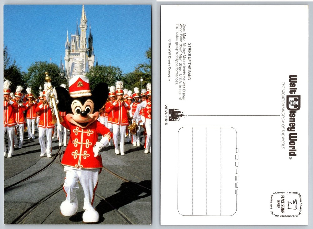 Mickey Mouse Drum Major Walt Disney World Cinderella Castle Main Street Postcard