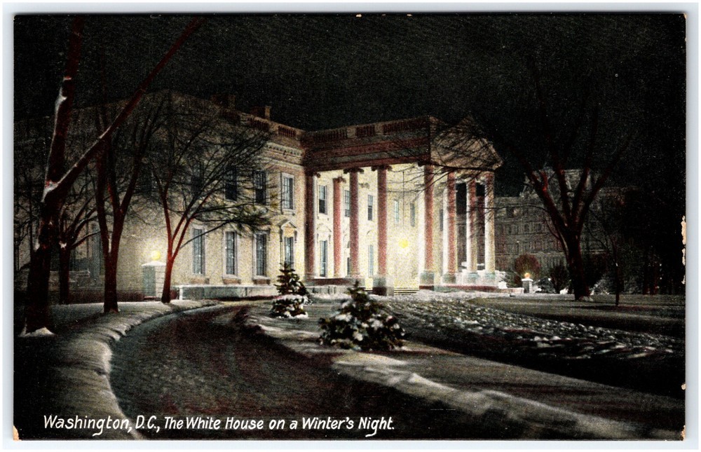 White House On A Winter's Night Washington Dc Divided Back Postcard