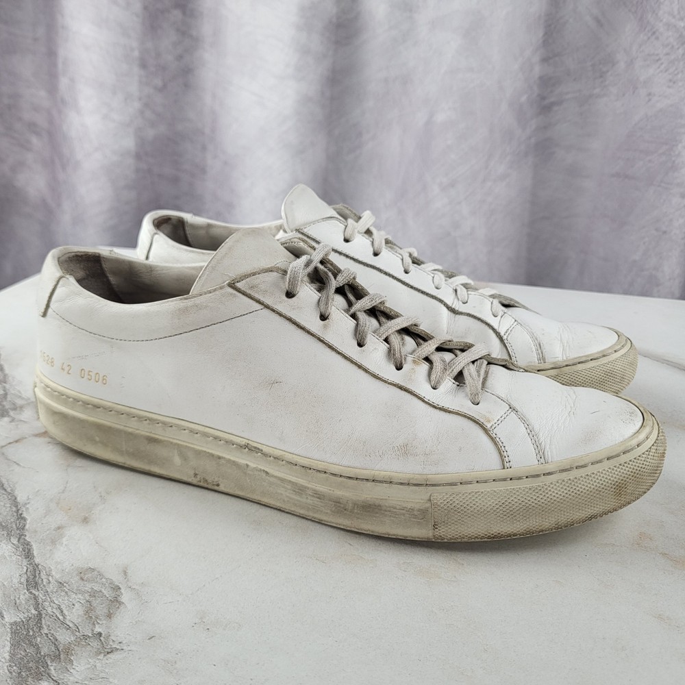 Common Projects Achilles Distressed Yellowing Leather Sneakers White Men's 42/9-image