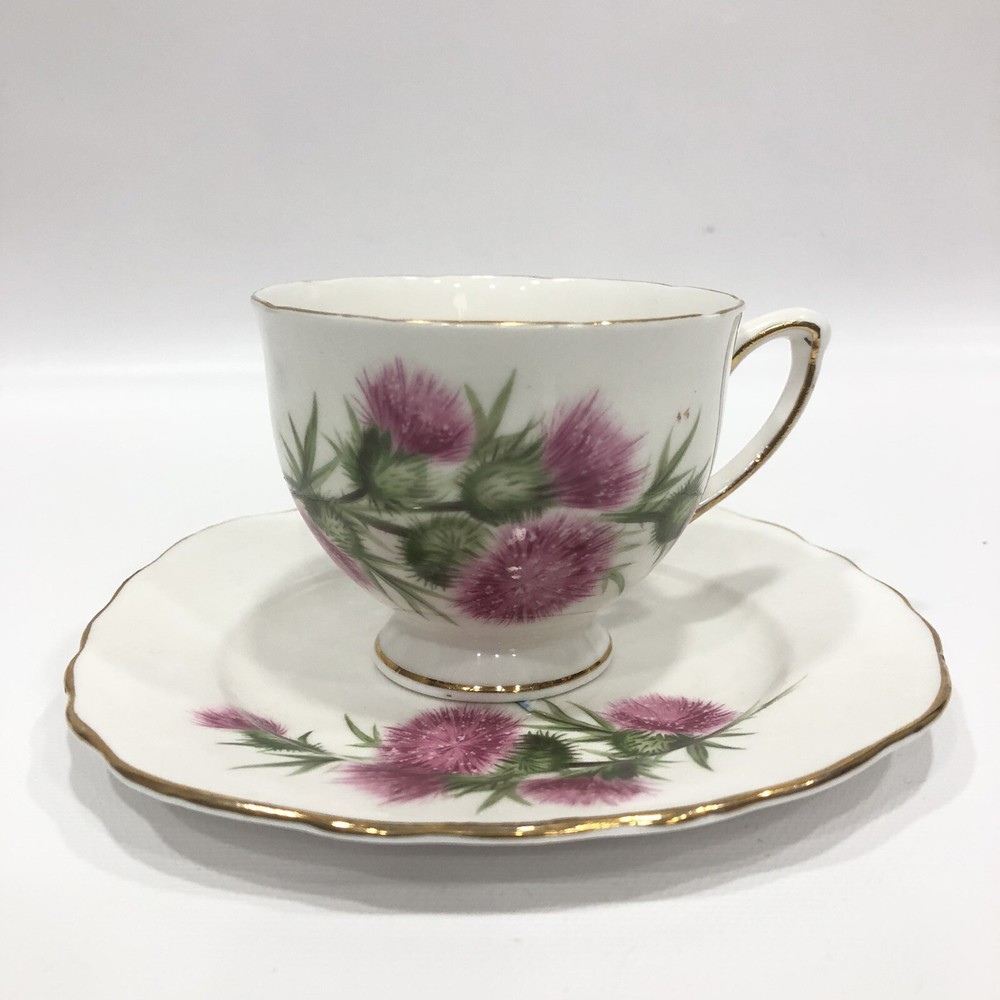 Vintage Colclough England Bone China Floral Tea Cup & Saucer Set Pink Gold Footed  