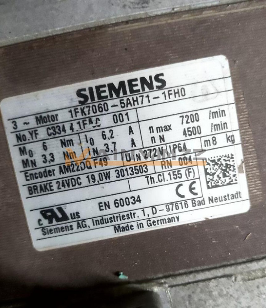 One Siemens Servo Motor 1Fk7060-5Ah71-1Fh0 Used