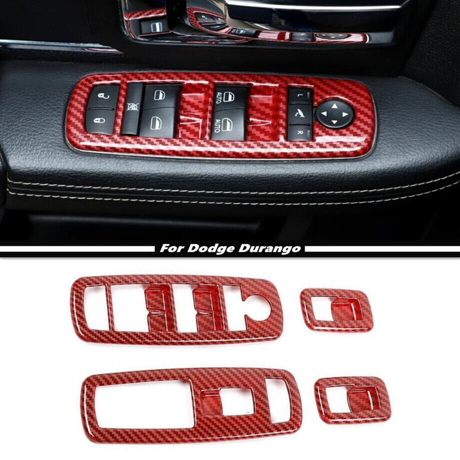 Car Window Lift Switch Cover Trim Fit Dodge Durango 11-24 Accessories Red Carbon