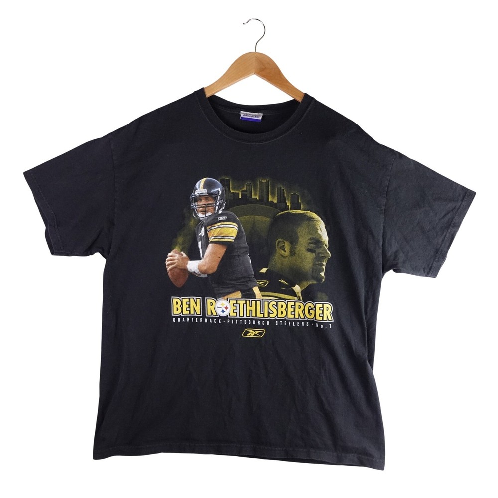 Reebok Ben Roethlisberger Pittsburgh Steelers Black Graphic T-Shirt Mens XL