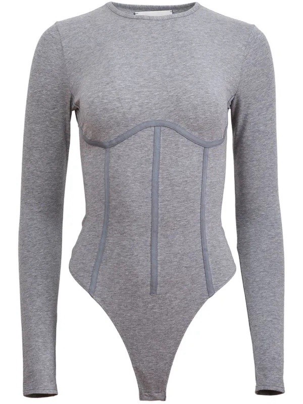 Women’s Grey FLEUR DU MAL Long Sleeve Panelled Bodysuit Size XL