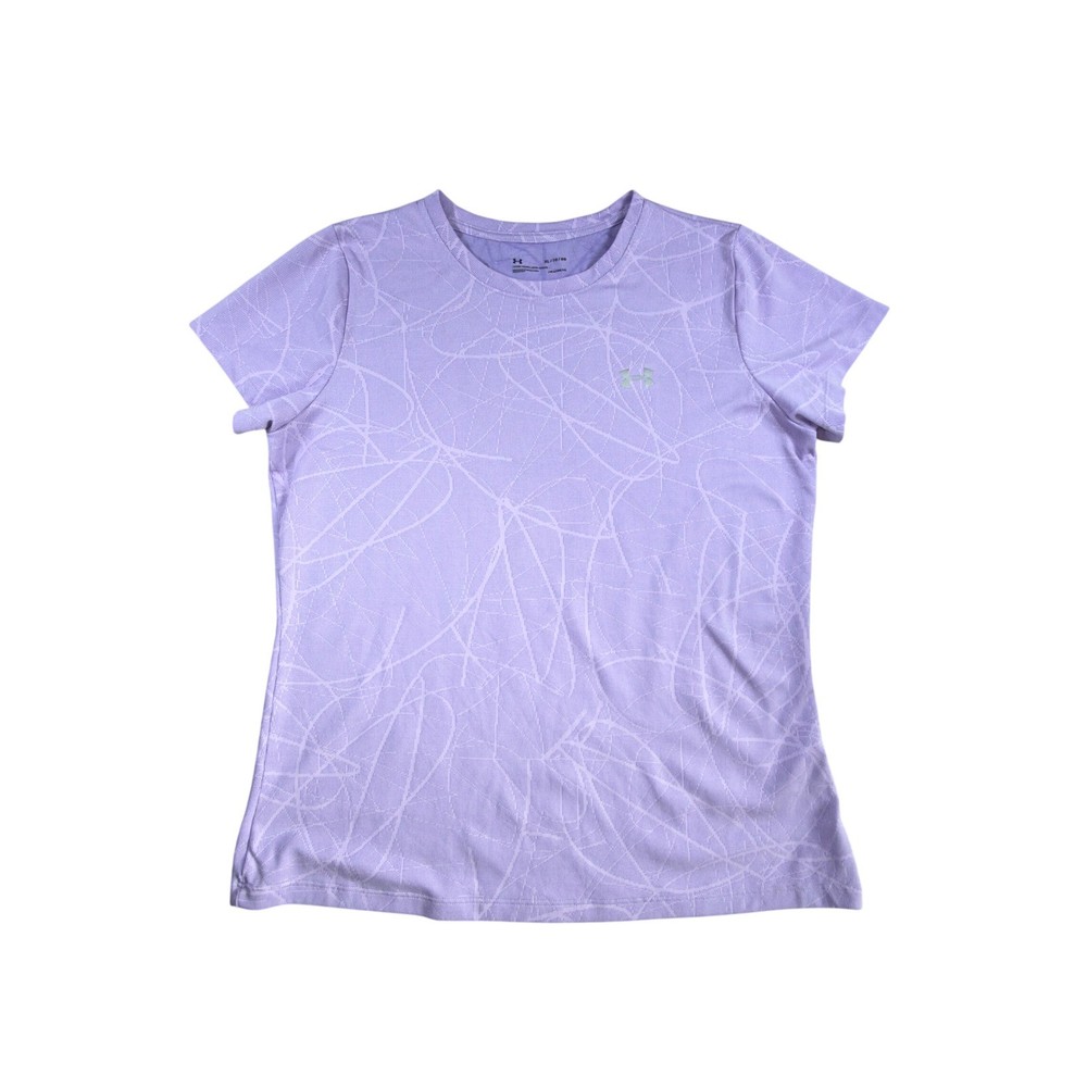 Under Armour HeatGear Womens Purple Abstract Graphic Short Sleeve Shirt XL Loose-image