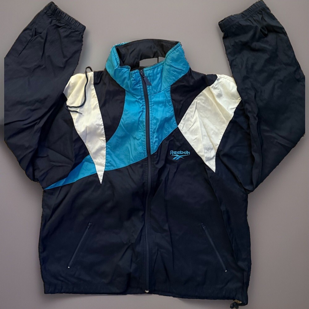 Reebok Y2K / Vintage Color Block Windbreaker With Hood Sz L