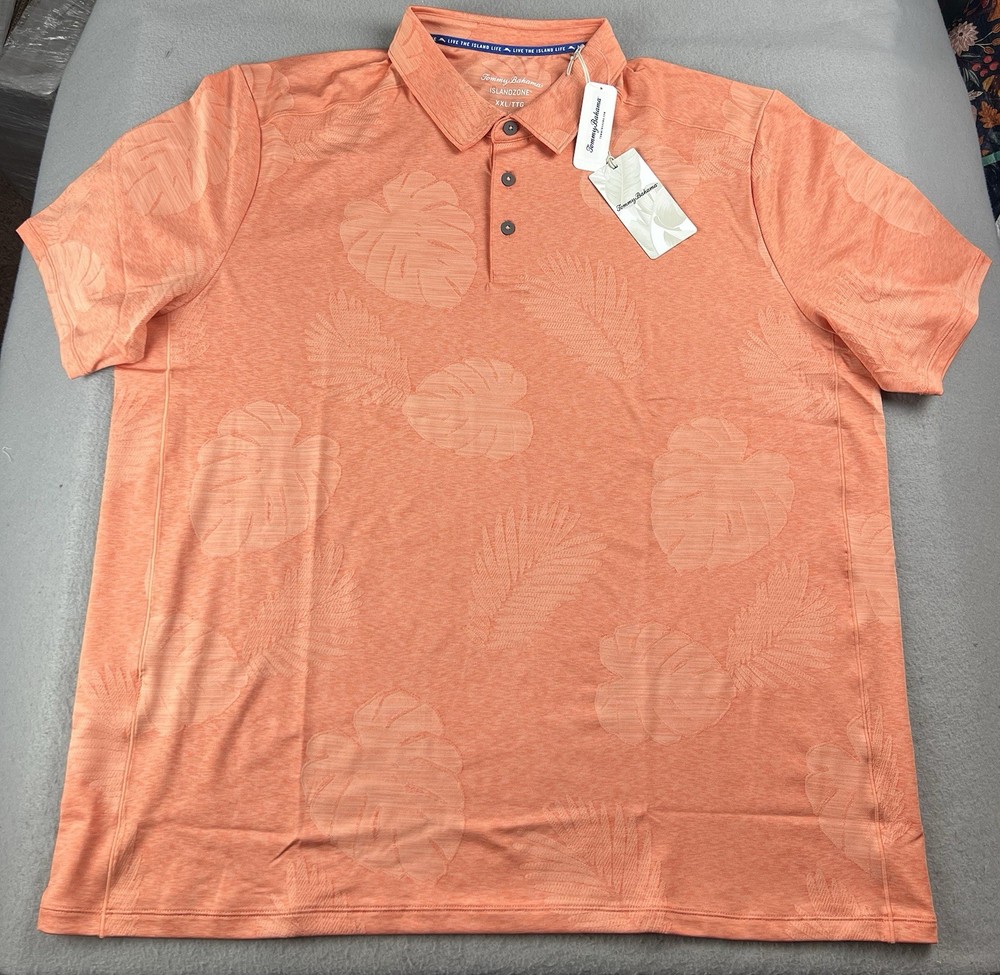 Tommy BAHAMA Island Zone Men’s Polo Shirt Delray Frond Daytona Peach Sz 2XL NWT