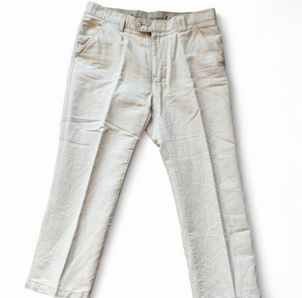 Men’s Linen Pants Beige Casual Size 36 Flat Front Summer Lightweight