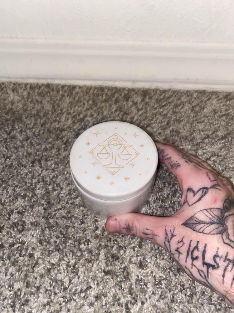 Libra Ash Tray - White and Gold Ceramic Trinket Dish Astrology Zodiac