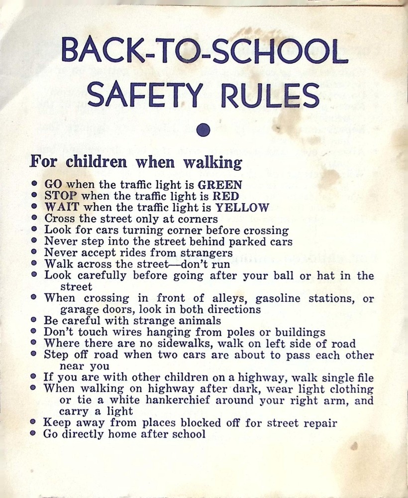 Vintage Back To School Safety Rules Flyer Pensupreme Dairy Products Ephemera