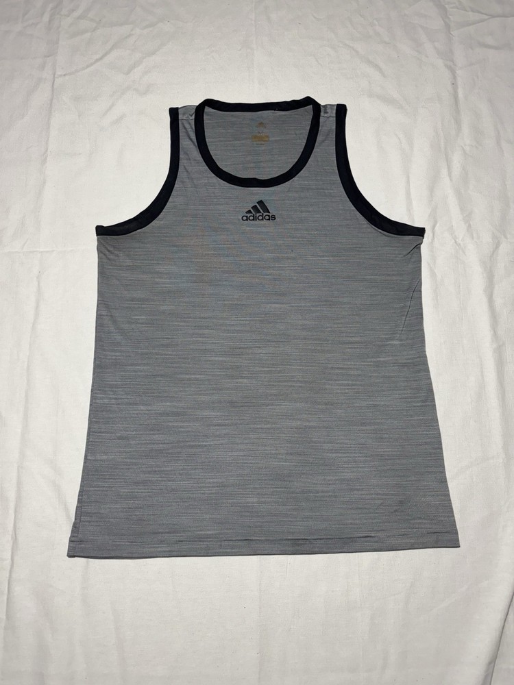 Adidas Mens Medium Gray Tank Top Logo Sleeveless Athletic Workout Shirt M