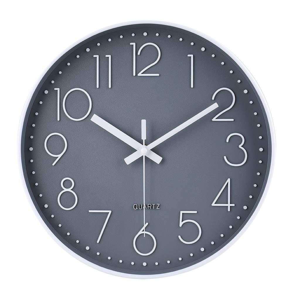 Wall Clock 12 Inch Non-Ticking Silent Battery Operated Round Wall Clock Moder...