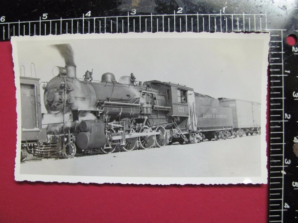 Bangor & Aroostook Railroad Locomotive #171 Freight Train In Maine B&W Photo